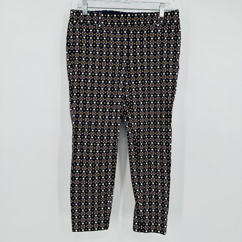 J. Crew Size 6 Navy Blue Geometric Printed Side Zip Winnie Capri Pants
